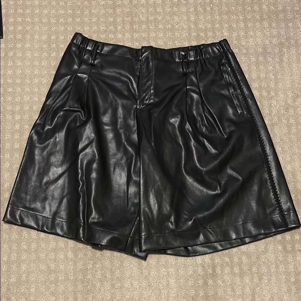 Anthropologie Black Faux Leather Mini Skirt Shorts